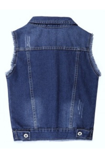 SKJN004 women's sleeveless denim vest wash water and burn flowers effect denim vest jacket denim jacket jacket detail view-2